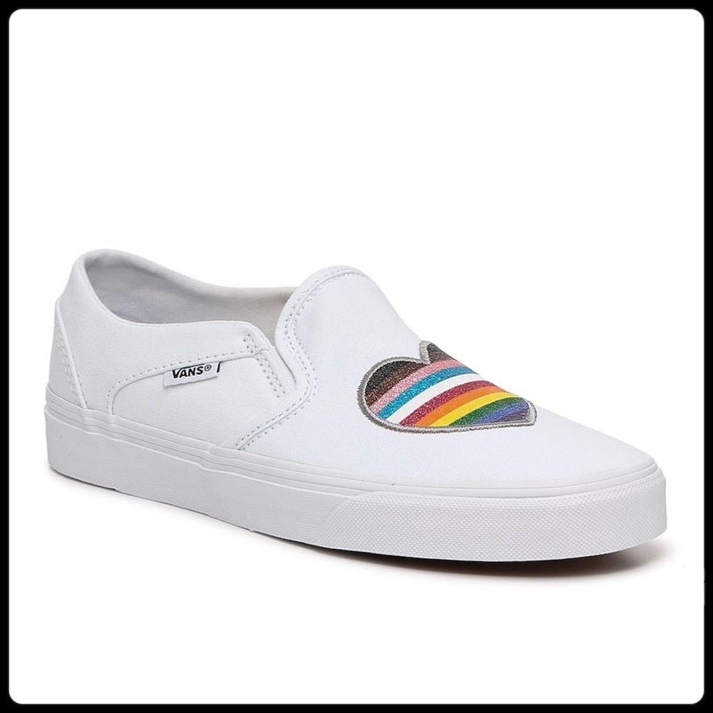 Vans Pride Asher Slip-On Shoes - Glitter White Heart